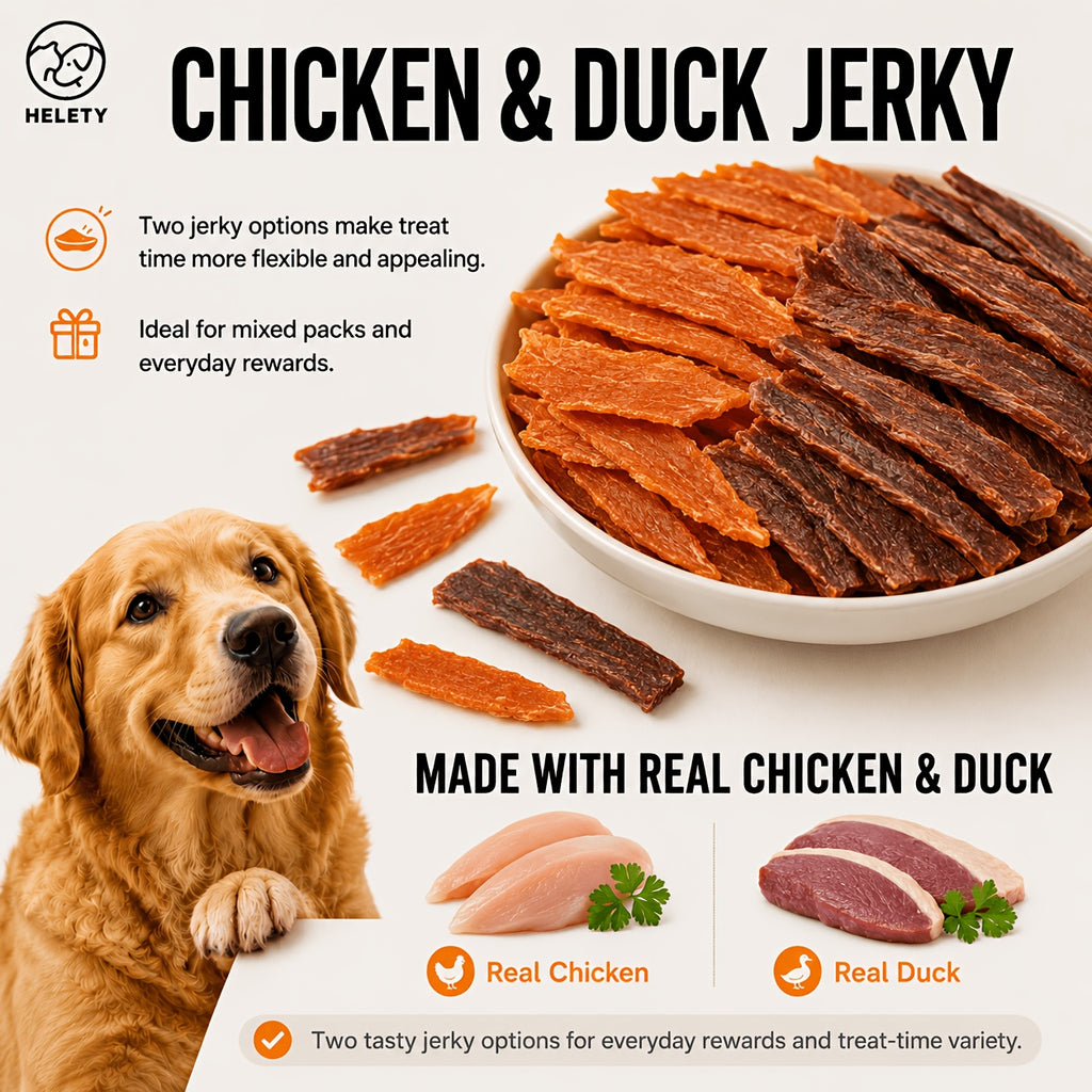 Dog Treat Strips in Chicken or Duck Jerky, Easy-to-Tear Chewy Training Rewards and Daily Snacks for Small, Medium and Large Dogs