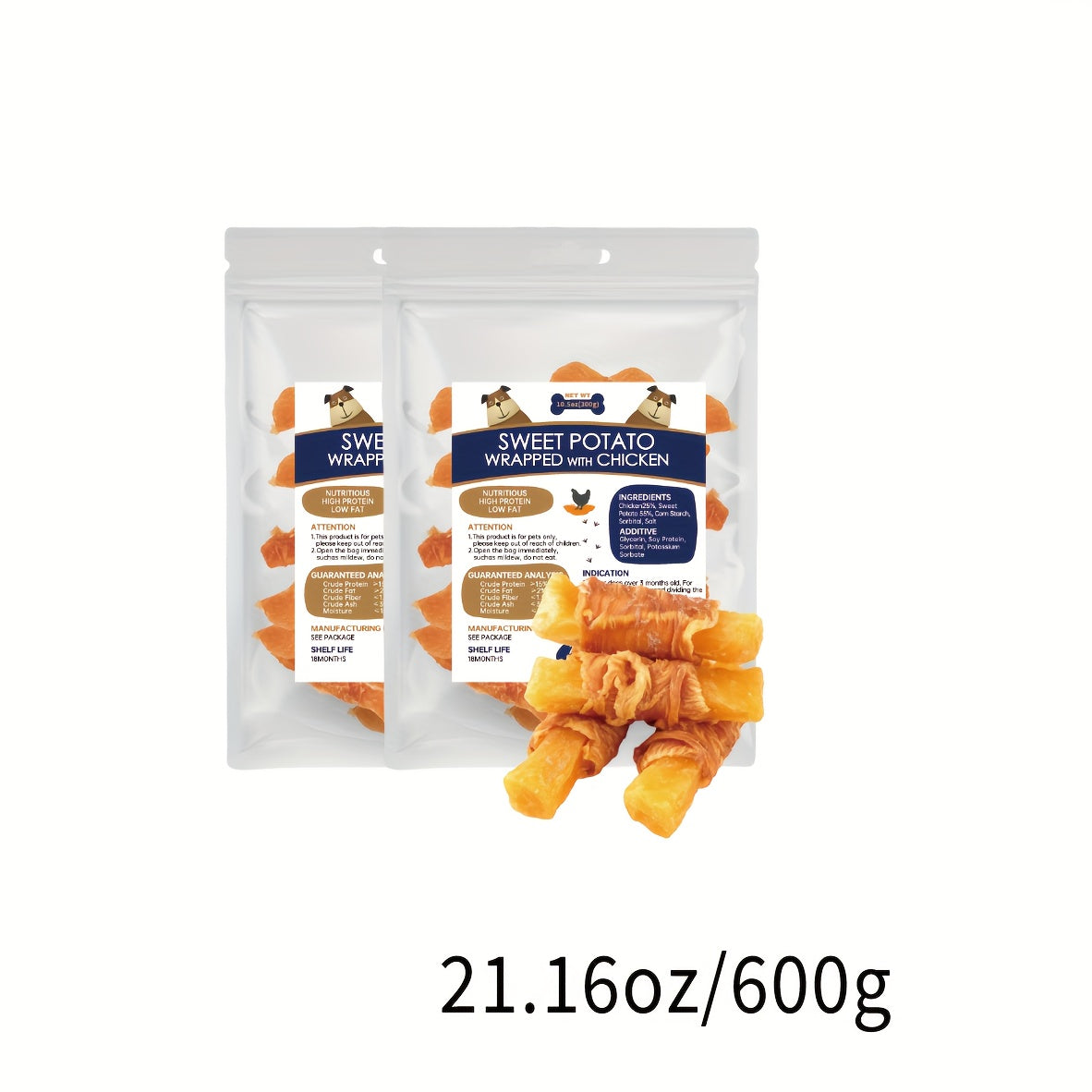 Chicken Dog Treats with Sweet Potato Wraps or Jerky Options, 100g and 600g Packs plus 900g Wraps for Supervised Training Rewards and Snack Time