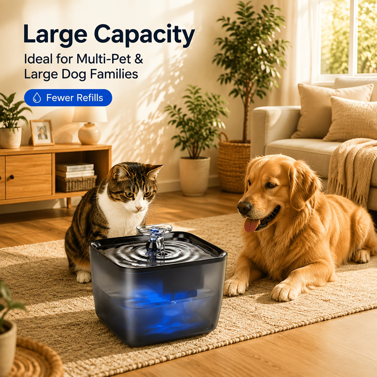Automatic Pet Water Fountain 8L with Dry-Run Protection, Quiet Plastic Drinking Dispenser for Cats and Dogs with Black or Blue Filter Bundles