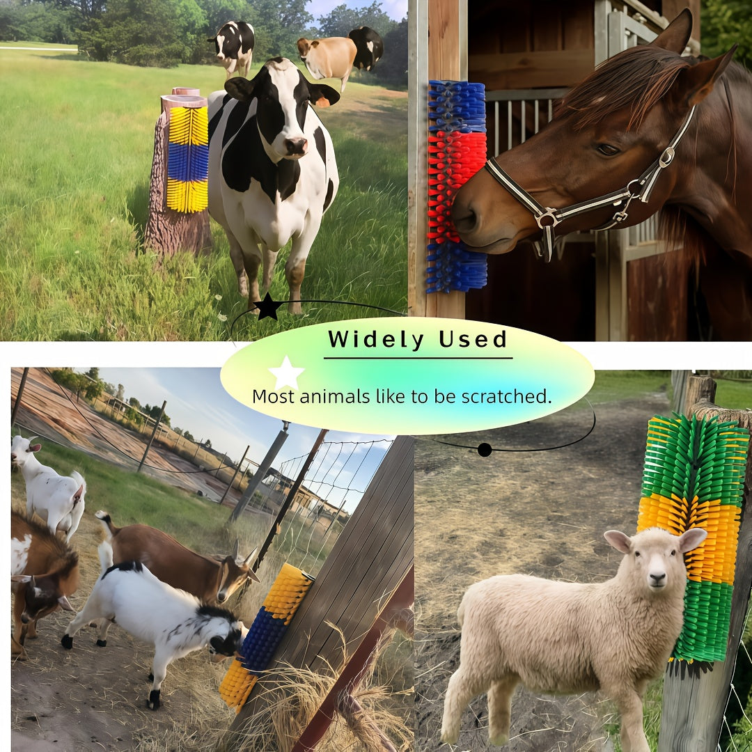 Livestock Scratch Brush 2-Pack or Single, Wall-Mount Grooming and Massage Scratcher with Screws for Horses, Cows, Goats, Sheep and Pigs, Itch Relief for Farm and Ranch