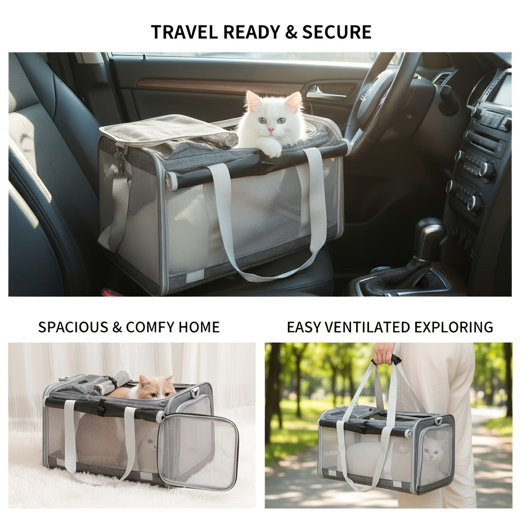 Soft Sided Pet Carrier for Cats and Small Dogs, Medium Grey Foldable Travel Bag with Breathable Design, Privacy Features and Zipper Closure