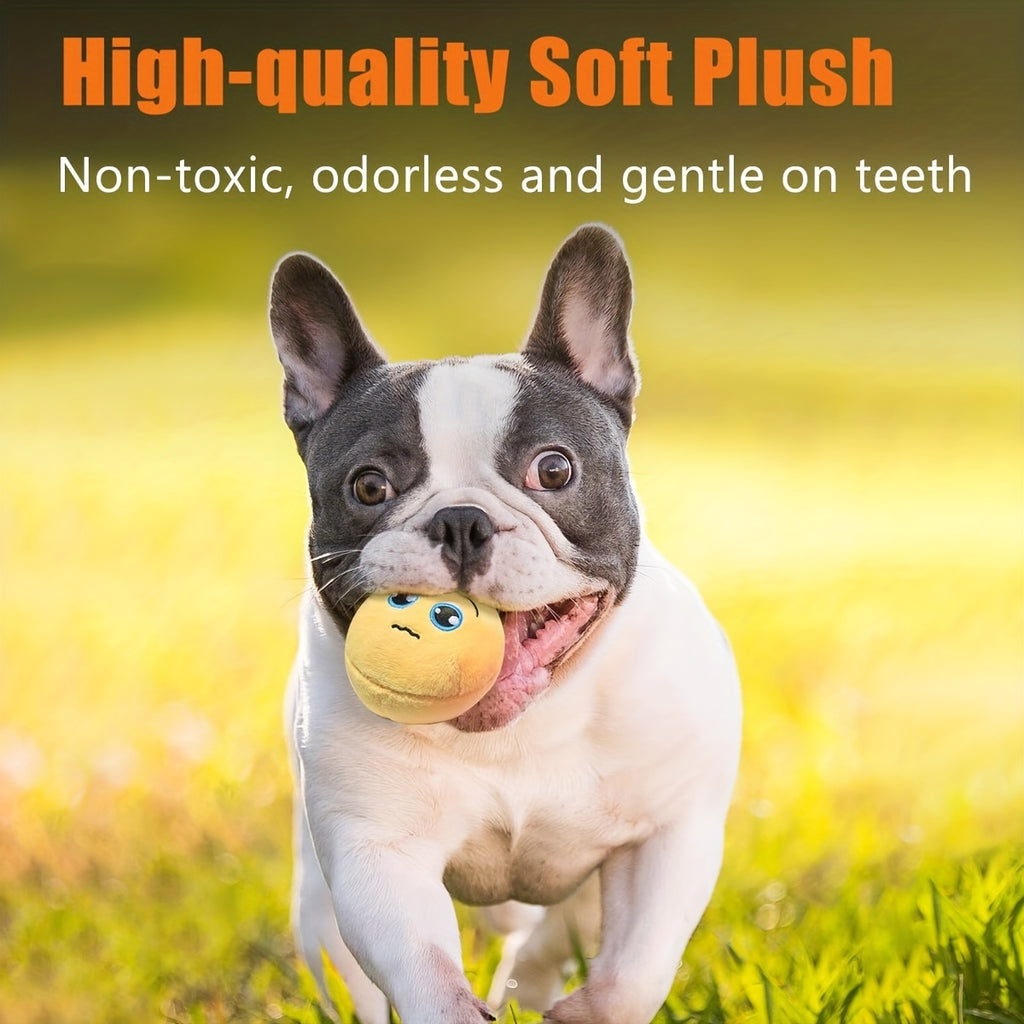 Squeaky Plush Dog Balls 6 Pack with Colorful Expression Faces, Soft Stuffed Fetch Toys for Puppies and Small Dogs, Supervised Interactive Play