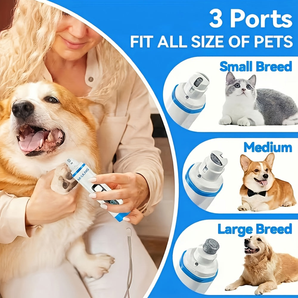 2-Speed Dog Nail Grinder with LED Light, Quiet Rechargeable Electric Pet Nail File and Optional Replacement Wheels for Home Grooming