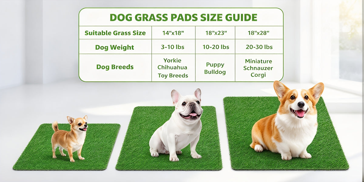 Washable Dog Potty Grass Mats with Drainage Holes and Rubber Backing, Reusable Artificial Turf Pads in Four Sizes for Indoor Training and Outdoor Use