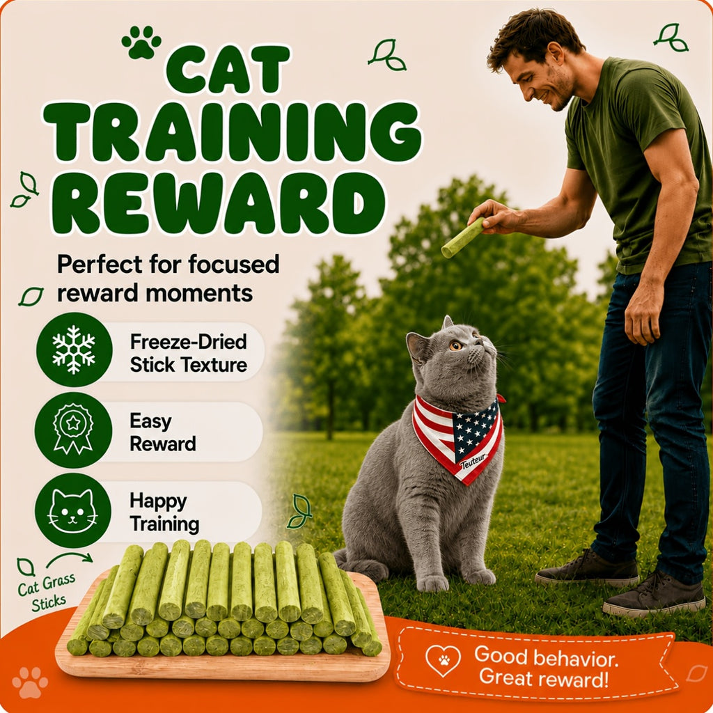 Crunchy Cat Treat Sticks with Chicken and Cat Grass, 2.93 oz Freeze-Dried Cat Snacks for Indoor Cats, Training Rewards and Food Topping
