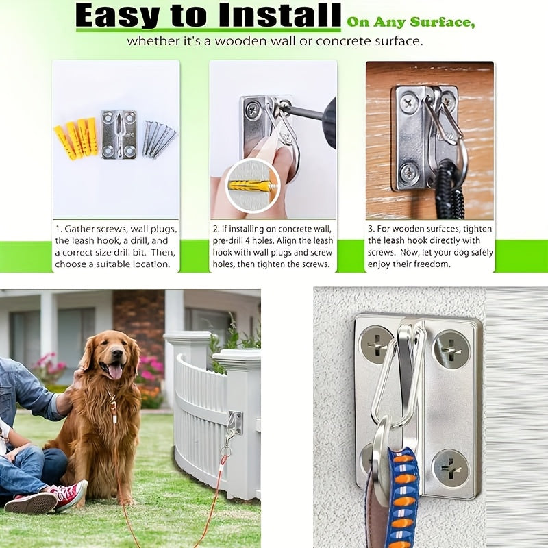 Wall-Mounted Dog Tie-Out Hooks 2 Pack, Heavy-Duty Metal Leash Attachment Hooks with Dual Switchable Design for Indoor Outdoor Use, Grey