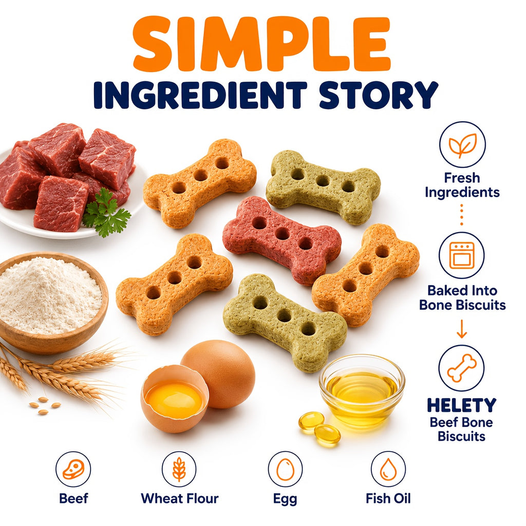 Beef Flavor Dog Biscuits, Crunchy Bone-Shaped Treats with Beef, Chicken and Egg Listed Flavors for Supervised Training Rewards and Everyday Snack Time