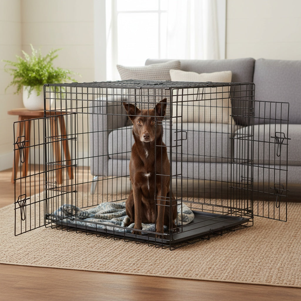 Wire Dog Crate in Black with Divider Panel and Removable Tray, Foldable Metal Pet Kennel with Carry Handle and Six Size Options for Home Training