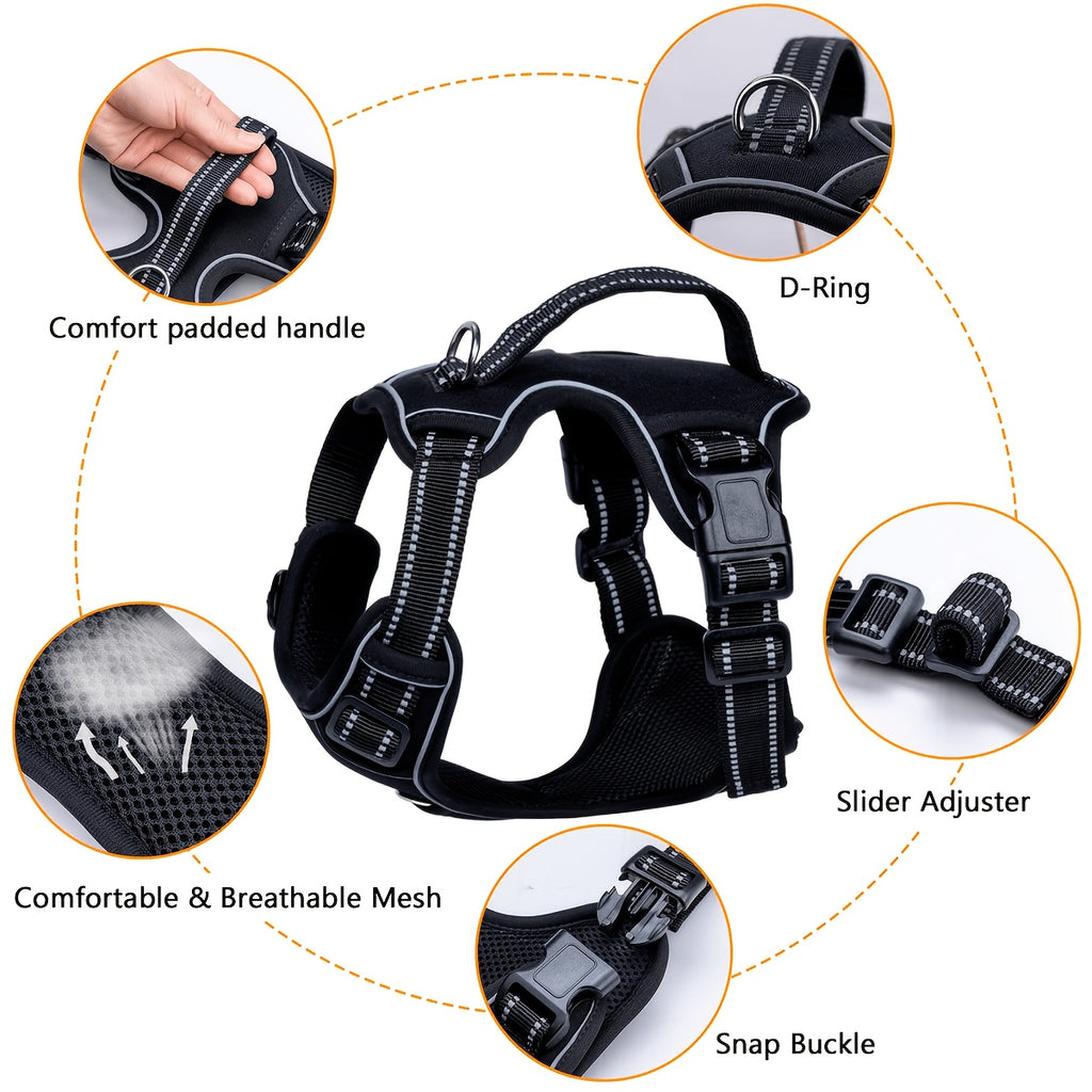 Dog Harness and 5ft Leash Bundle, Adjustable Reflective Walking Vest in Black, Blue or Red, S-XL Sizes for Everyday Walks and Training