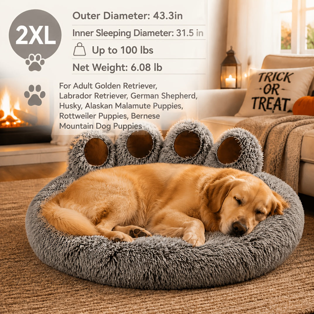 Bear Paw Dog Bed with Plush Raised Sides, Soft Cozy Cat Sleeping Cushion for Indoor Naps, Five Color Options and Six Sizes