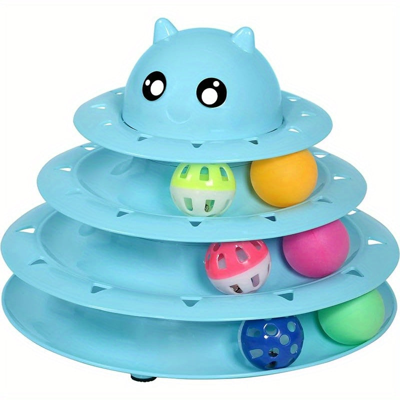 Cat Ball Track Toy with Six Colorful Balls, Three-Tier Interactive Tower with Non-Slip Base and Detachable Layers for Indoor Cats and Kittens