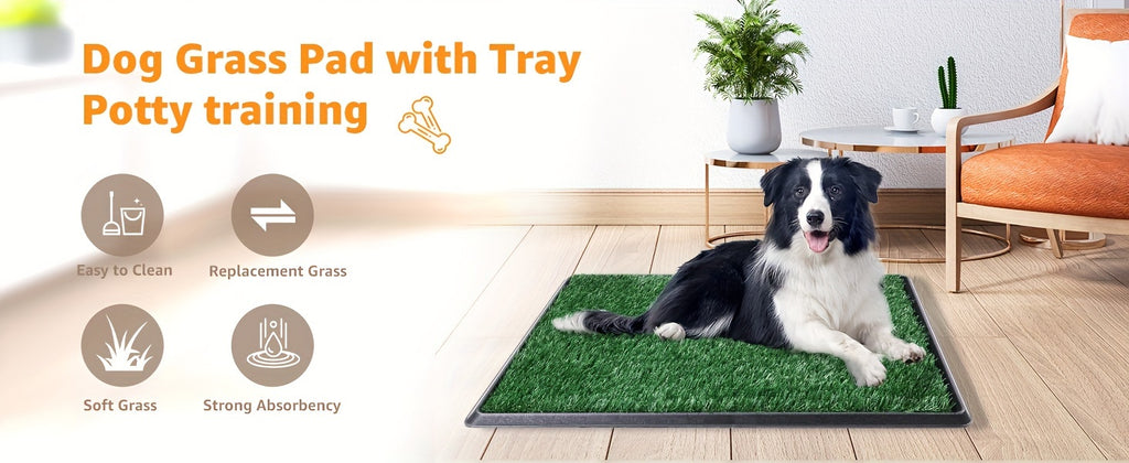 Reusable Grass Dog Potty with Tray and Two Turf Mats, 3-Layer Washable Puppy Training Toilet with Drainage for Apartments, Balconies and Outdoor Use
