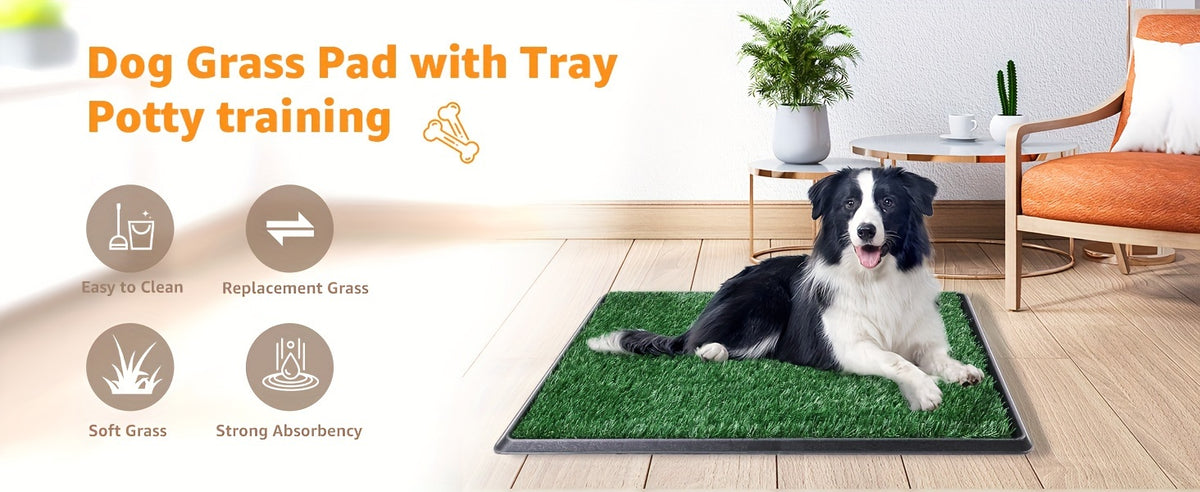 Reusable Grass Dog Potty with Tray and Two Turf Mats, 3-Layer Washable Puppy Training Toilet with Drainage for Apartments, Balconies and Outdoor Use