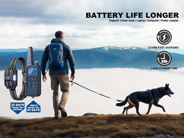 Dog Training Collar with Remote and LED Lights, Beep, Vibration and Static Stimulation Modes, Black or Blue Single-Dog and Blue Two-Dog Options