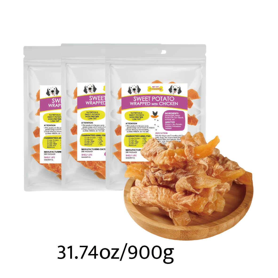 Dog Treats with Chicken Jerky, Duck Strips, Sweet Potato Wraps or Triple Flavored Kabobs, Selectable Snack Packs for Supervised Rewards