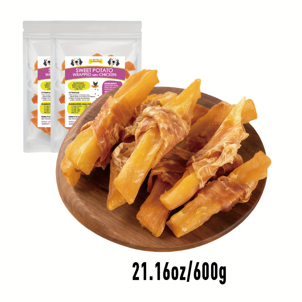 Chicken Wrapped Sweet Potato Dog Treats, 300g, 600g or 900g Chewy Snack Wraps for Supervised Reward Time and Dog Lover Gift Baskets