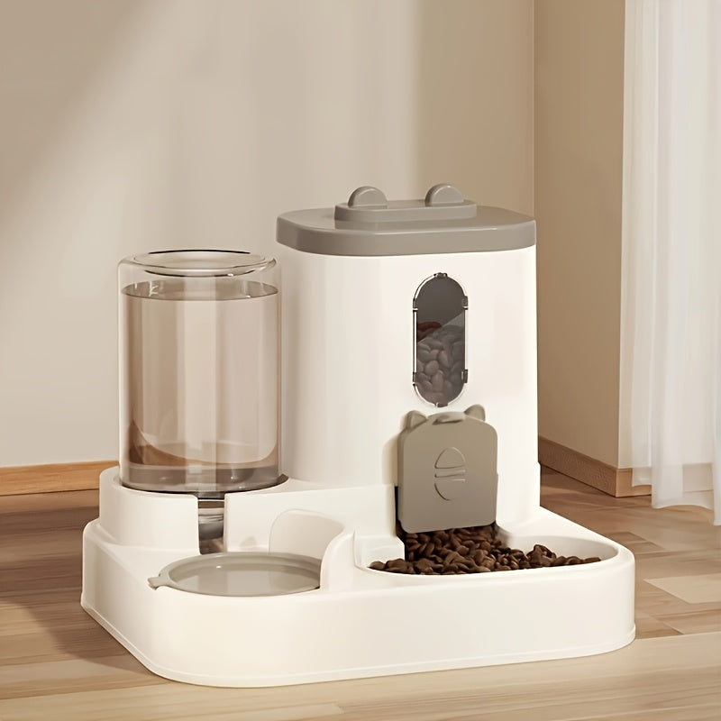 Cat Food and Water Dispenser Combo, 2-in-1 Integrated Pet Feeding and Drinking Station, Listed 4-Piece Set in Gray, Pink or Yellow