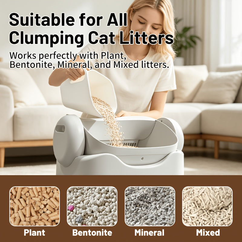 Automatic Cat Litter Box with 4-Gallon Waste Bin, Open-Top Self-Cleaning Cat Toilet with No App, Washable Liner, Litter Mat and Waste Bags