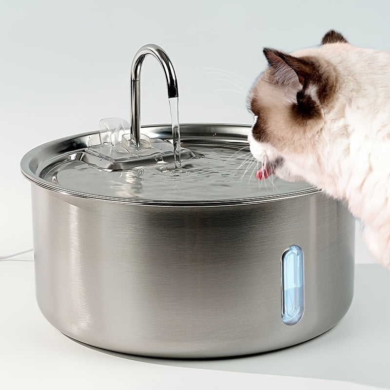 Dog Water Fountain FT007 7L, Stainless Steel USB Powered Pet Drinking Dispenser with Water Level Window and Filtration for Cats and Multi-Pet Homes