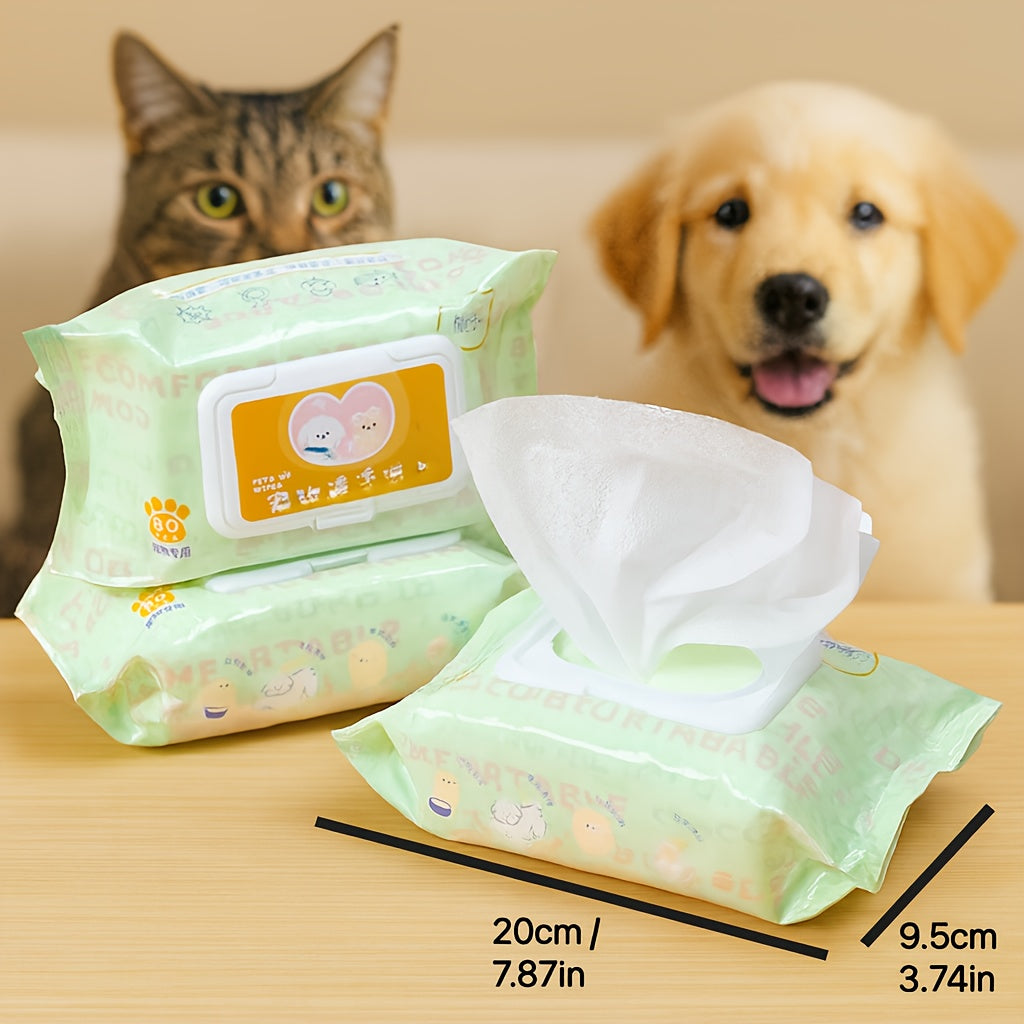 Pet Wet Wipes for Dogs and Cats, 80 Count Pack for Paw and Fur Surface Cleaning, Everyday Grooming Touch-Ups at Home and After Outdoor Walks