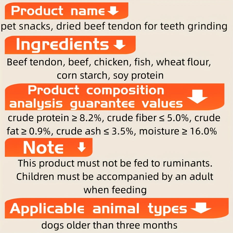 Beef Tendon Dog Treats, 150g / 5.29oz Chew Strip Option with Beef Cube and Egg Yolk Beef Selections for Training Rewards and Supervised Snack Time