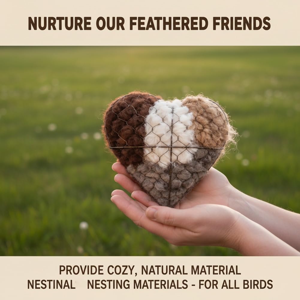 Heart-Shaped Hummingbird Nest, Handmade Fiber Bird Nest with 2 Bags of Nesting Materials, Finished Heart Garden Accent and Bird Lover Gift