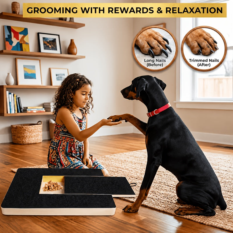 Wooden Dog Nail Scratch Board with Treat Drawer, Sandpaper Paw Filing Surface for Reward-Based Training and At-Home Grooming, 2-Piece Set