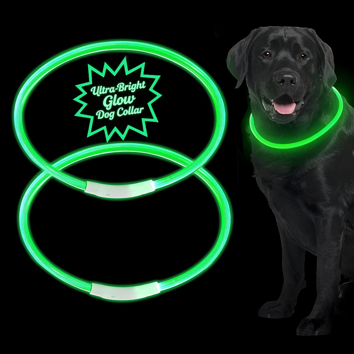 Rechargeable LED Dog Collar with Cut-to-Fit Glow Tube, 3-Mode Light Up Neck Ring for Night Walking and Running, Single and Multi-Pack Color Options