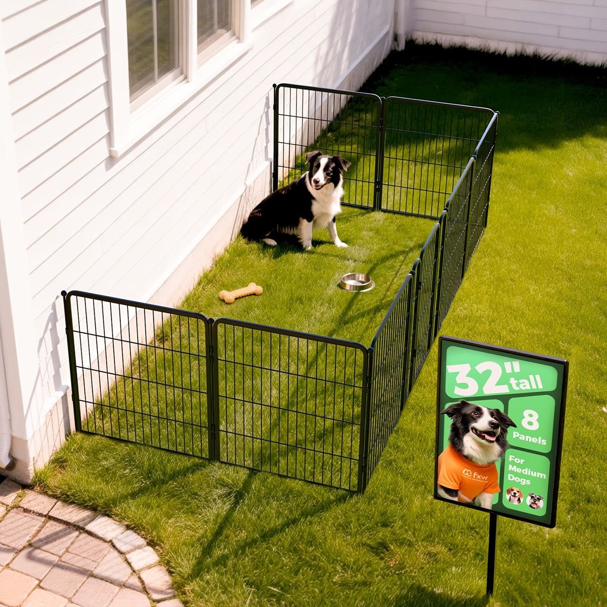 Dog Exercise Pen with Gate, Heavy-Duty Metal Dog Playpen in 8 to 48 Panel Options, Black or White Indoor Outdoor Fence for Yard and RV Camping