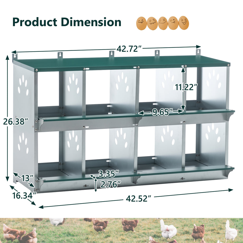 Galvanized Steel Chicken Nesting Box with Ventilation Holes, Green Model 0206 Hen Nest with Removable Divider and Nest Pad for Backyard Coops