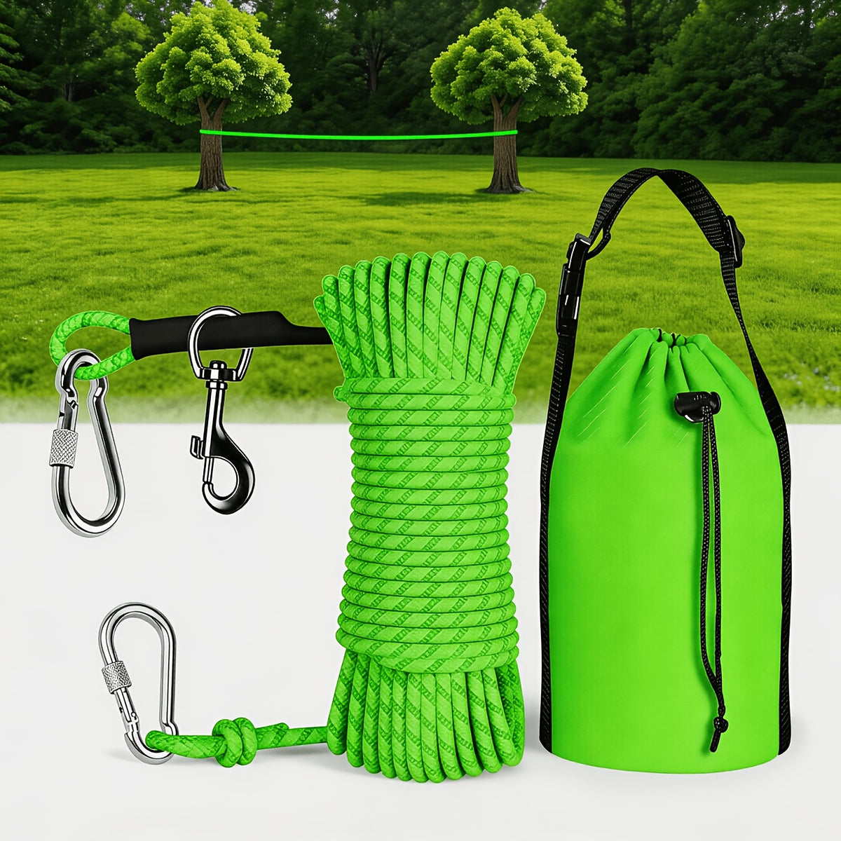Dog Trolley System for Camping, 50/75/100ft Reflective Overhead Tie-Out Cable Run for Dogs up to 200lbs, Portable Dog Lead for Yard and Parks, Orange/Green/Blue