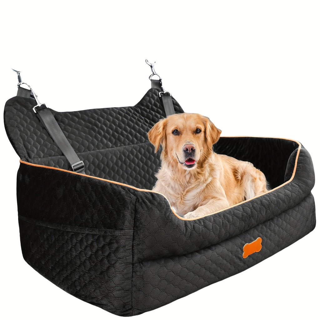 Dog Car Seat with Thick Removable Cushion, 31.1 Inch Washable Back Seat Travel Bed with Raised Sides and Six Colors for Dogs Under 55 lbs