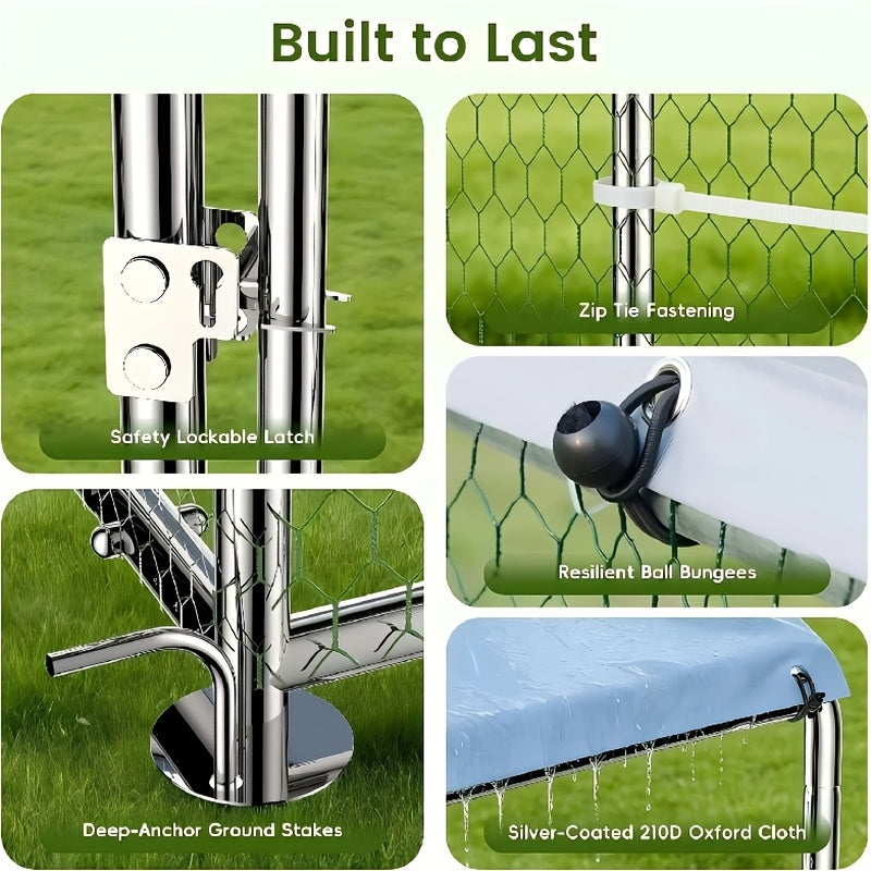 Chicken Run with UV Cover, Metal Walk-In Poultry Enclosure with Door for Backyard Hens, Outdoor Flock Care and Garden Setups, Three Size Options