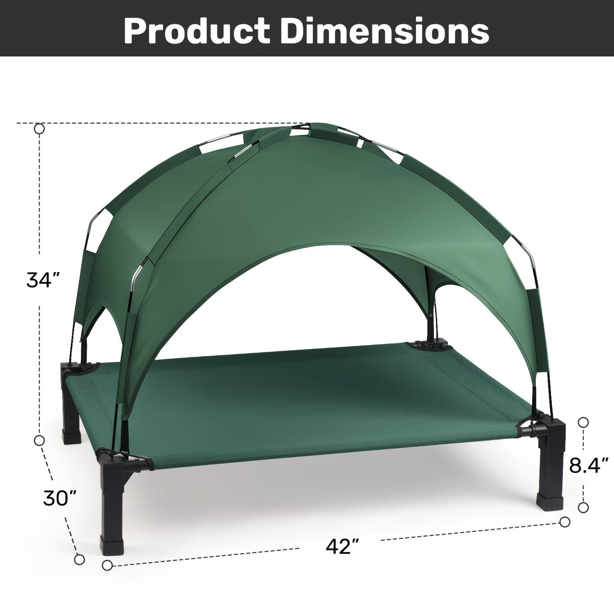 Canopy Dog Bed for Outdoor Rest, Elevated Portable Pet Cot with Overhead Shade in 42, 51 and 58 Inch Options for Patio, Backyard and Camping