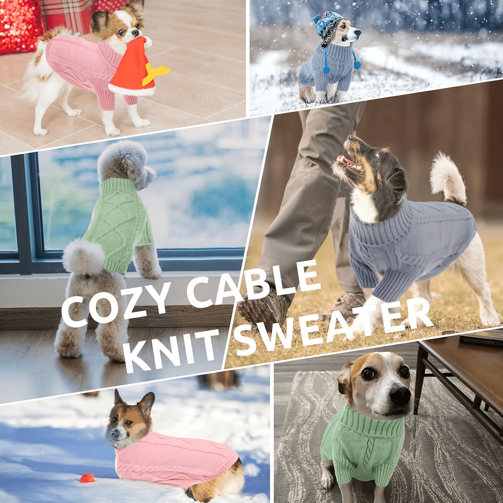 Turtleneck Dog Sweater for Small and Medium Dogs, Warm Pet Clothing in Yellow-Green, Orange Red, Fuchsia or Blue with XS to XL Size Options