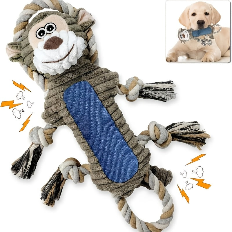 Squeaky Rope Dog Toy with Knotted Pull Loops, Soft Plush Animal Styles for Supervised Gentle Tug Games, Indoor Interactive Play and Dog Birthday Gifts