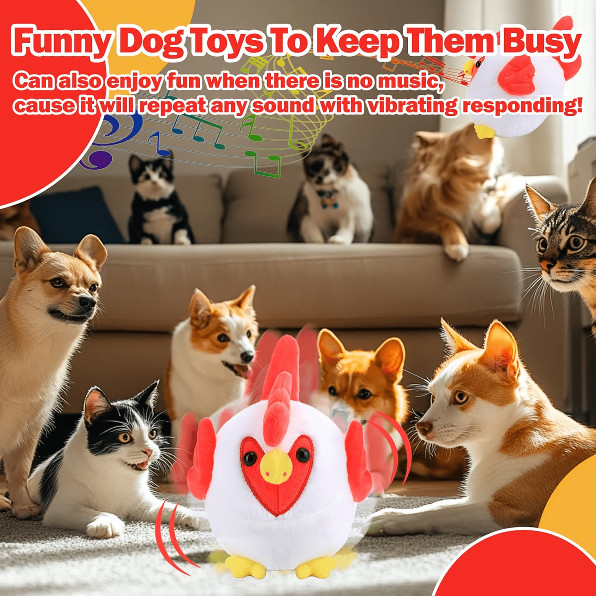 Interactive Plush Dog Toy with Bouncing Ball and Sound, USB Rechargeable Cartoon Animal Pet Toy for Supervised Indoor Chase and Play
