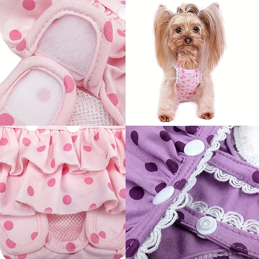 Washable Female Dog Diapers with Suspenders, 2-Pack Reusable Heat Cycle Sanitary Panties in Red Polka Dot and Cow Print, XXL Size