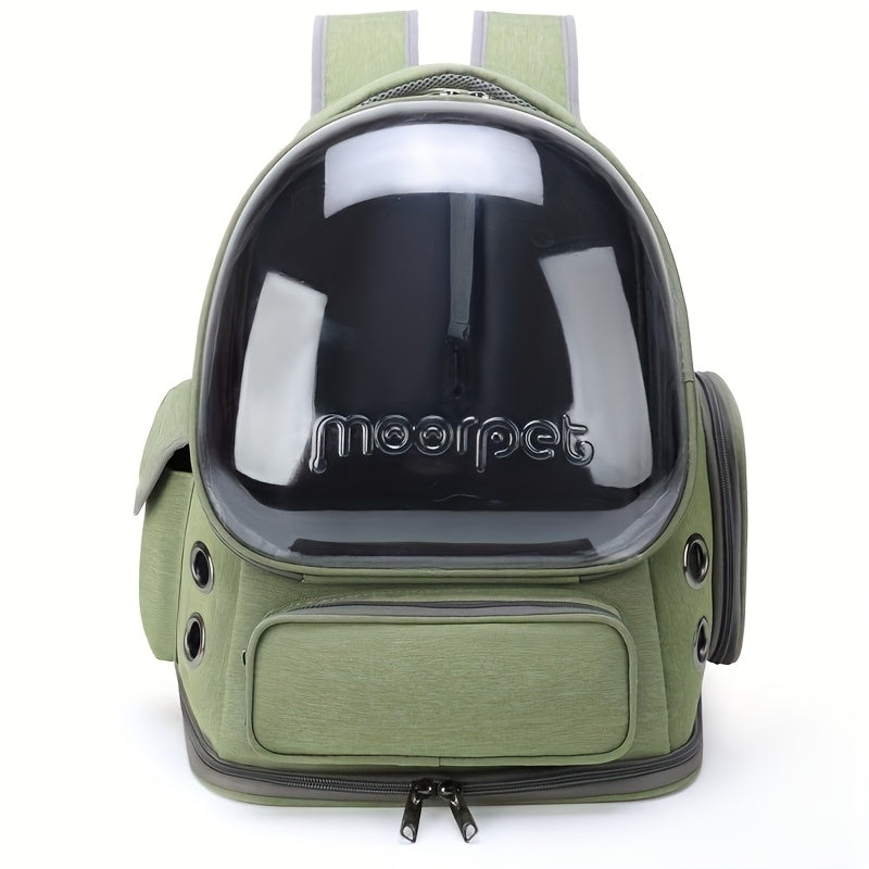 Oxford Cat Backpack Carrier with Pet Collar, Breathable Travel Bag for Small to Medium Cats and Dogs, Safety Zippers and Durable Straps, Green Gray or Khaki