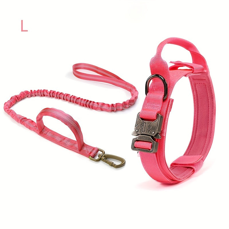 Heavy Duty Dog Collar and Leash Set with Control Handle, 1.5-Inch Padded Adjustable Nylon Collar for Medium and Large Dogs, Walking and Training