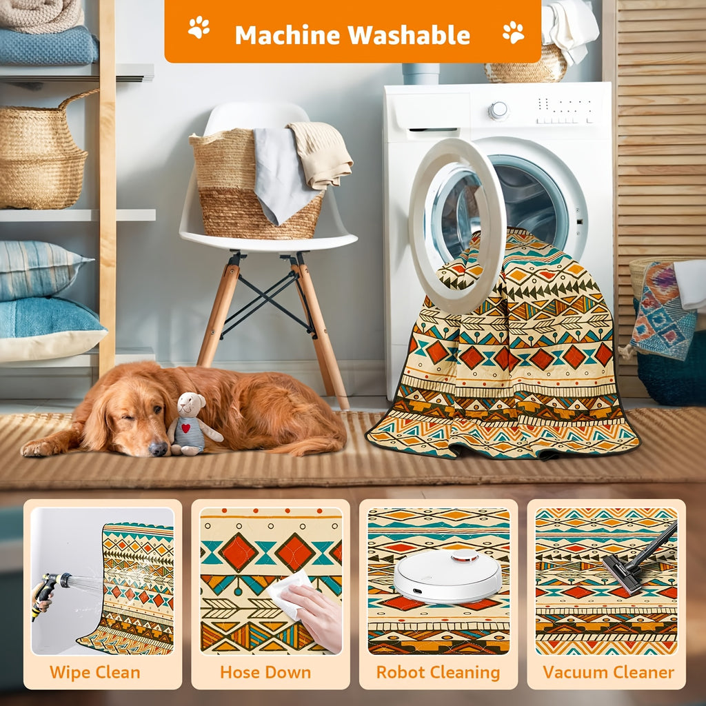 Dog Pee Pads with Retro Tribal Print, 2 Pack Washable Leakproof Puppy Training Mats with Non-Slip Backing for Crates, Playpens and Floors