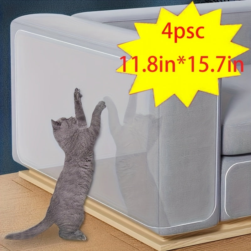 Clear Cat Scratch Protector 4-Pack, Waterproof PVC Furniture Protection Film for Indoor Sofas and Recliners, Transparent Double-Sided Scratch Shields