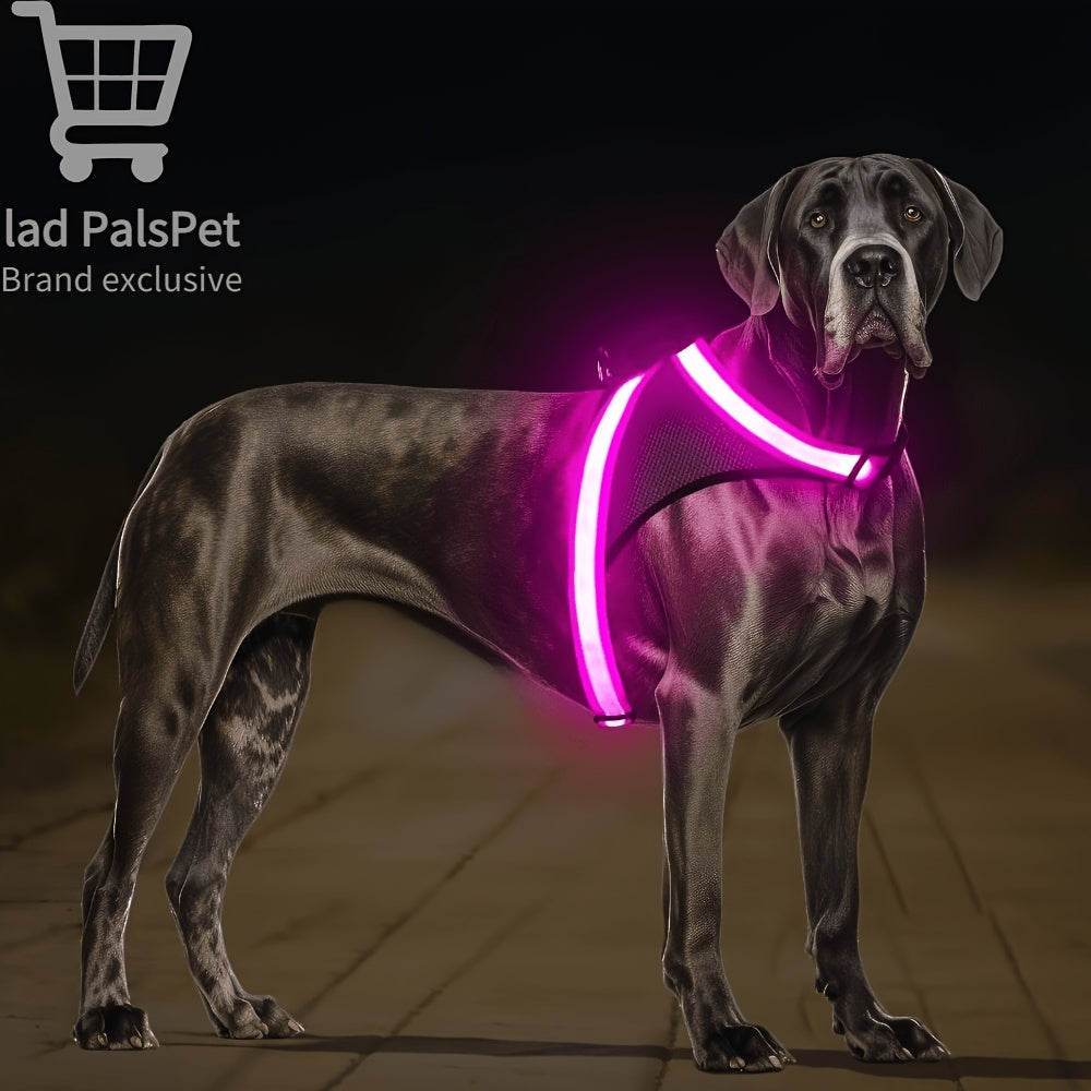 LED Dog Vest with 8 Lighting Modes, Rechargeable Mesh Light Up Walking Vest with Reflective Design and Changeable Color, XS to L