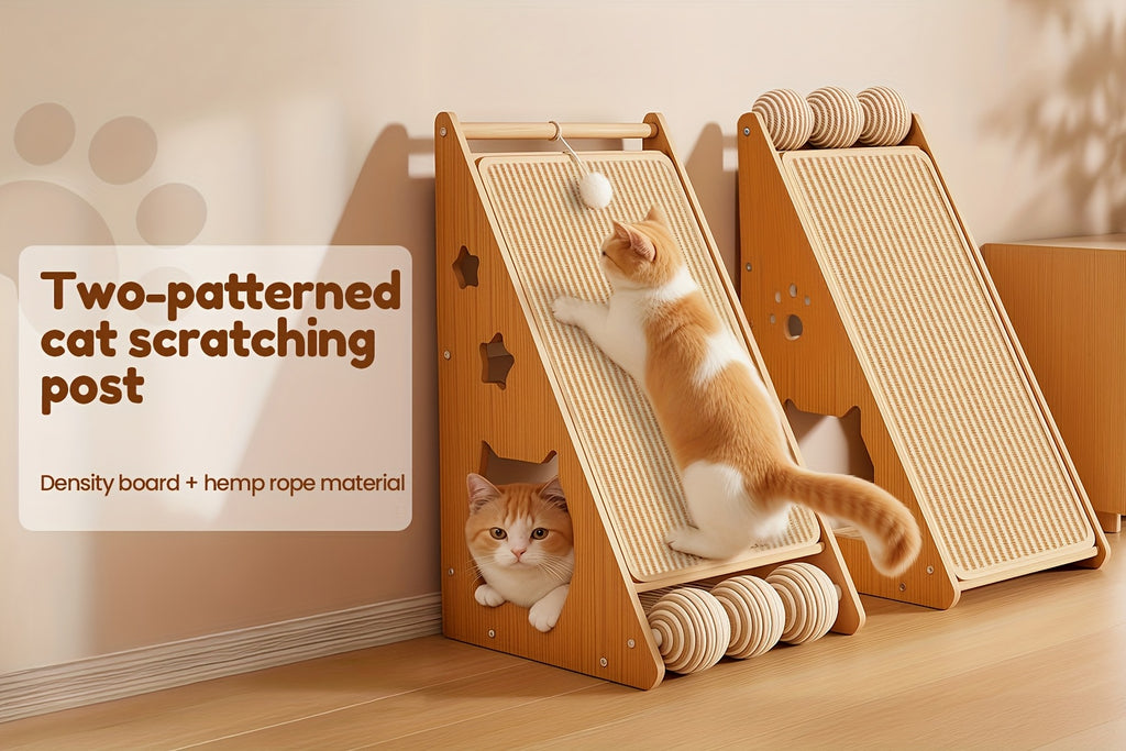 Cat Scratching Board with Sisal Pads and 3 Teaser Balls, 27-Inch Listed Indoor Cat Scratcher for Everyday Claw Scratching and Interactive Play