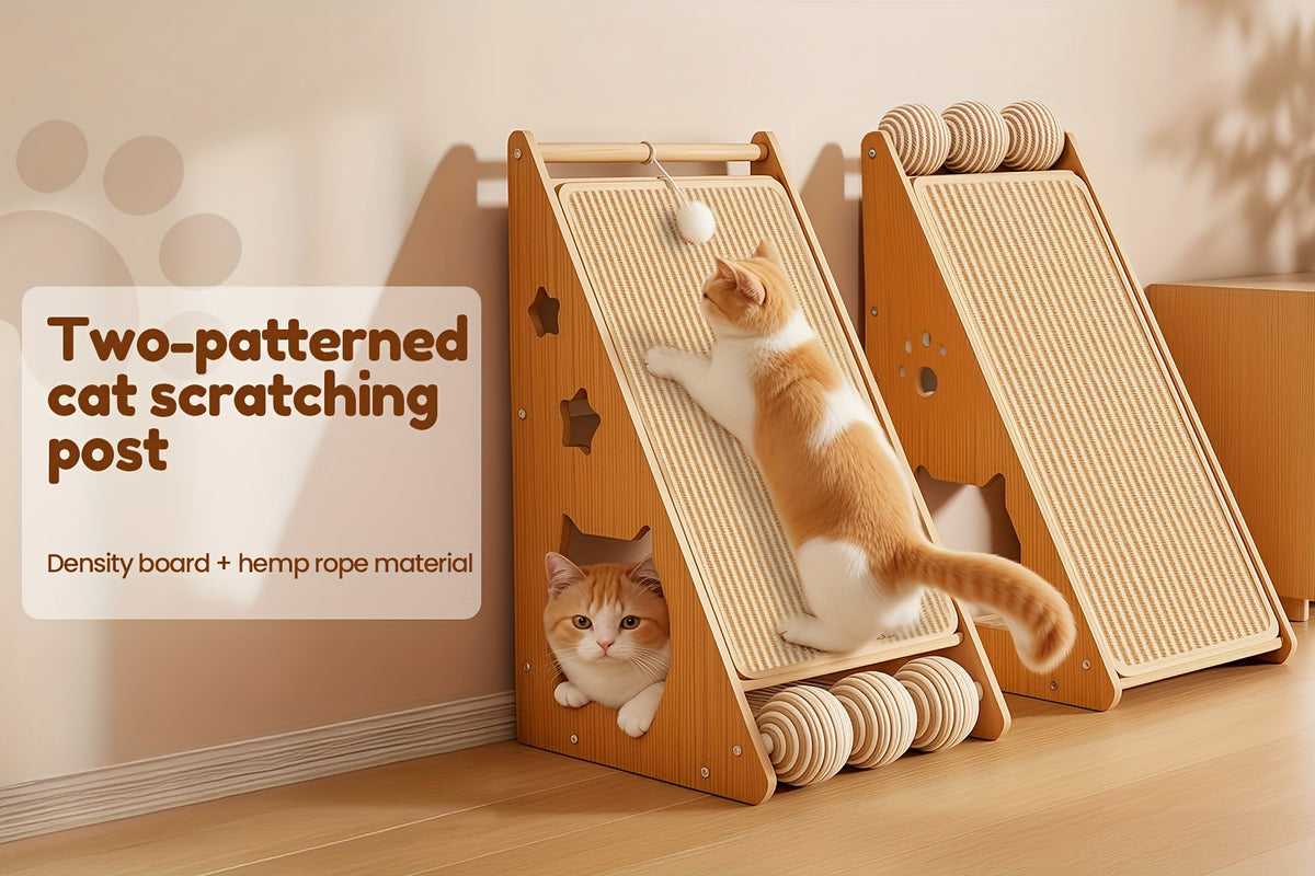 Cat Scratching Board with Sisal Pads and 3 Teaser Balls, 27-Inch Listed Indoor Cat Scratcher for Everyday Claw Scratching and Interactive Play