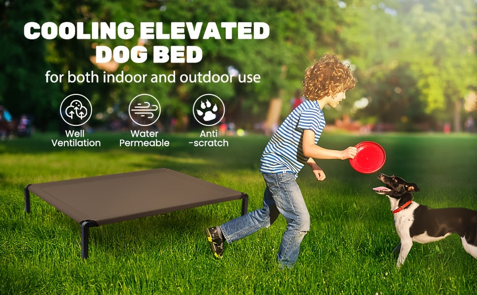 Outdoor Dog Cot with Textilene Mesh, Elevated Pet Bed in 26, 42 and 60 Inch Sizes with Iron Frame and Non-Slip Feet for Patio and Camping