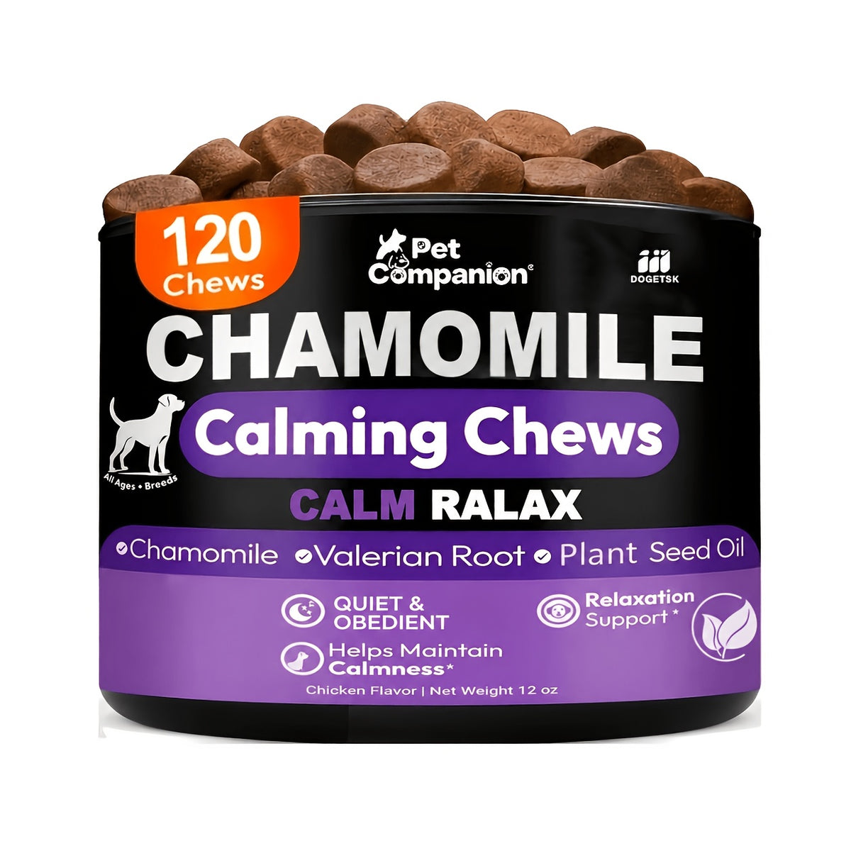 L-Theanine Dog Calming Chews, 120 Chicken-Flavored Soft Chewable Tablets for Daily Relaxation and Emotional Balance Support, 1 Bottle
