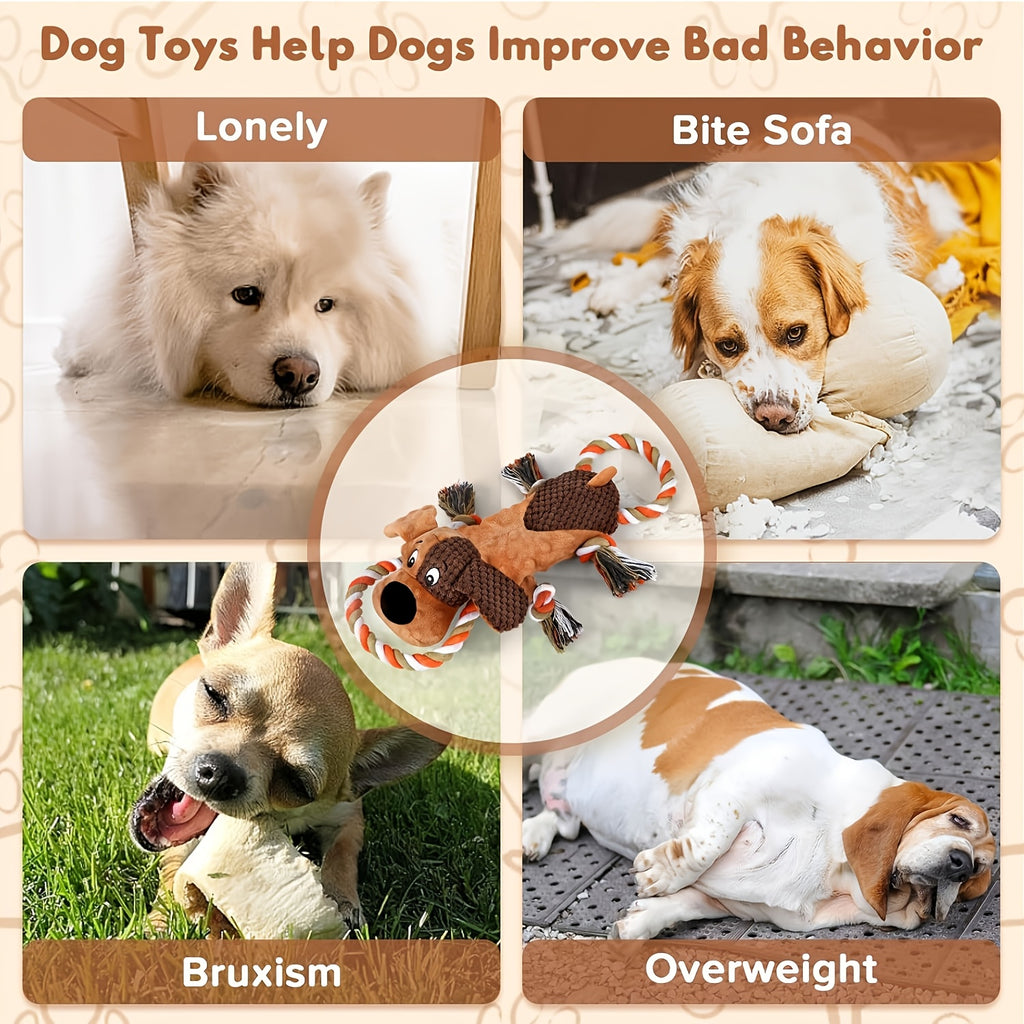Plush Tug of War Dog Toy with Squeaker and Crinkle Paper, Animal Pull Rope and Stretch Lion Styles for Supervised Interactive Play