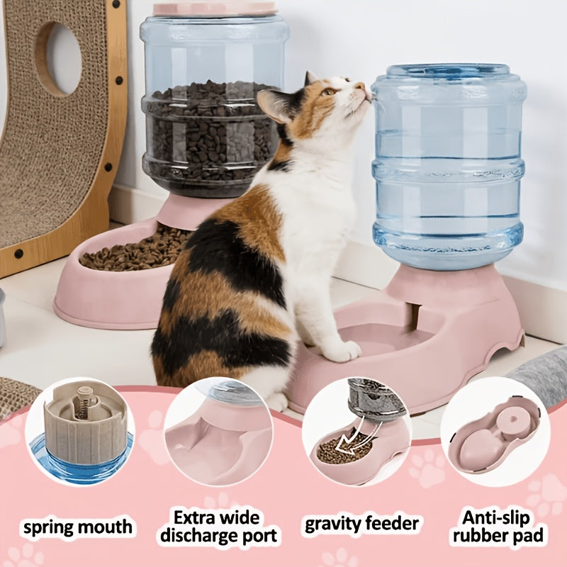 Gravity Dog Feeder or Water Dispenser, 1 Gallon Pet Food and Water Bowl Options for Cats and Small to Medium Dogs, Battery-Free PP Design