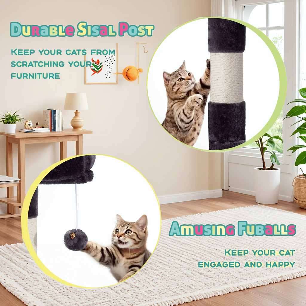Cat Tree 73 Inch Fan-Shaped Tower for Indoor Cats with Plush Perches, Sisal Scratching Posts, Hammock and Baskets for Climbing and Rest